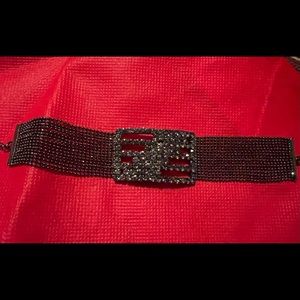 Black Gem Studded Fringe Bracelet